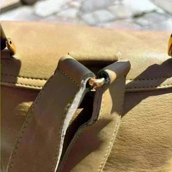 GUCCI BAMBOO VINTAGE BACKPACK- tan leather with fabric inside.Lovely versatile main image 13